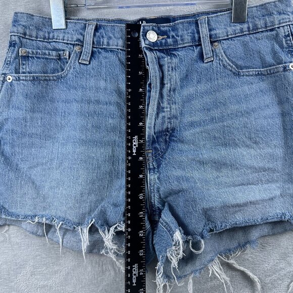 Gap Denim Cheeky Shorts High Rise Womens Size 14/32 Button Fly Raw Hem Blue - Picture 6 of 9